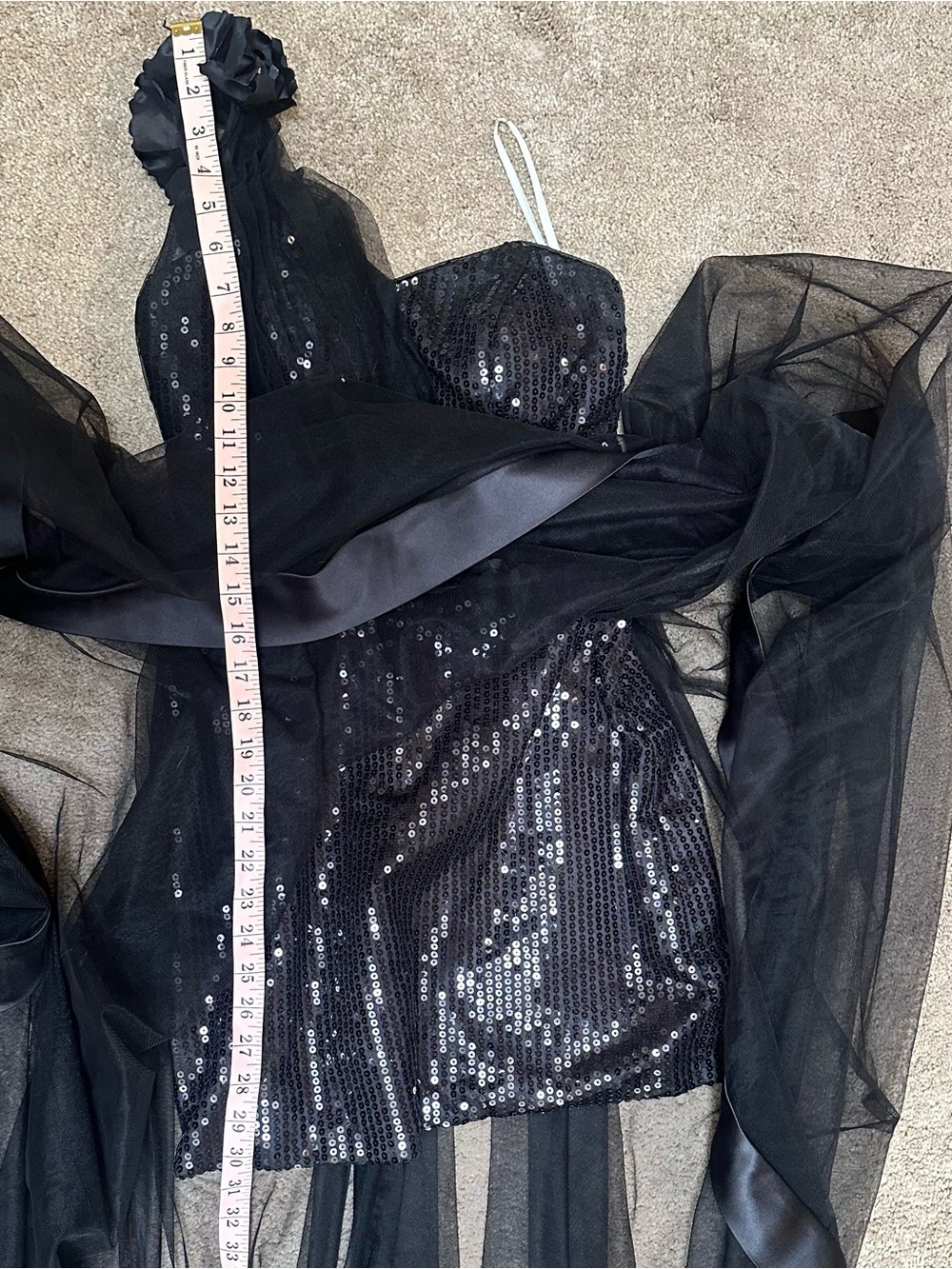 Sheer Tulle Sequin Maxi Dress One Shoulder Formal Event Gown Black Tie Sz 4 Prom - Picture 10 of 11